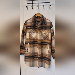 Lucky Brand Plaid Button Shirt Jacket in Brown, Cream & Black
